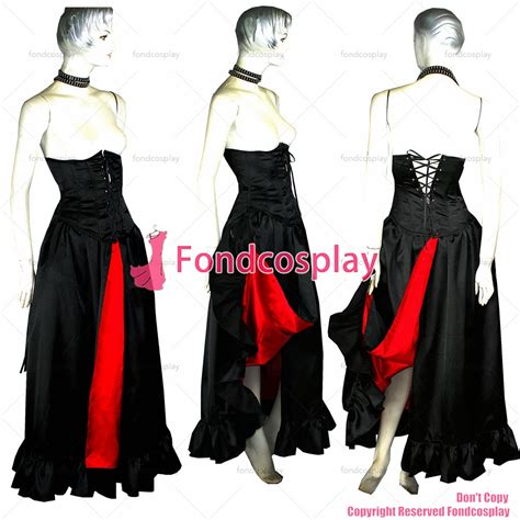 US$ 119.00 - fondcosplay O Dress The Story Of O With Bra Black Red satin nude breasted Dress ...