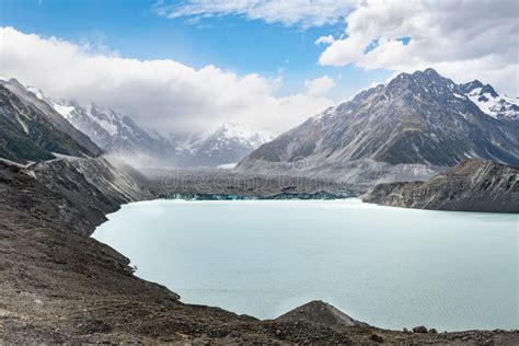 View on the Tasman Glacier and Tasman Lake, New Zealand Stock Image - Image of clouds, freezing ...