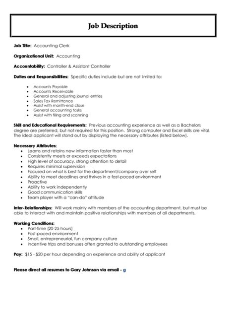 Accounting Clerk Job Description printable pdf download