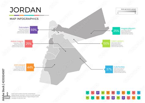 Jordan map infographics with editable separated layers, zones, elements ...