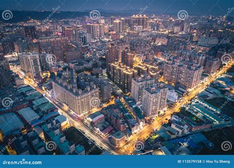 Taoyuan City Skyline Aerial View in Evening - Asia Modern Business City ...