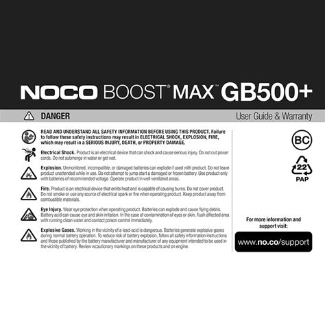 NOCO GB500+ Boost Max 6250A Lithium Jump Starter User Manual