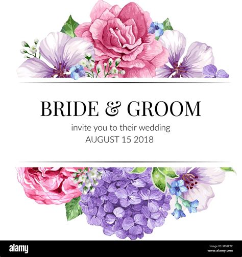 Wedding Invitation card design with flowers in watercolor style on white background Stock Vector ...