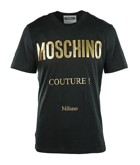 Moschino Couture Mens Gold Foil Milano Logo T-Shirt Black - 52 | Moschino, Logo t shirt ...