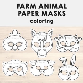 Farm Animal Paper Masks Printable Coloring Craft Activity Costume Template