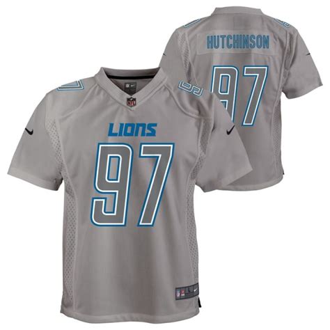 Detroit Lions Youth Atmosphere Gray Hutchinson #97 Jersey - Vintage Detroit Collection