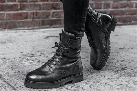 Women's Combat Boot In Black Leather - Thursday Boot Company