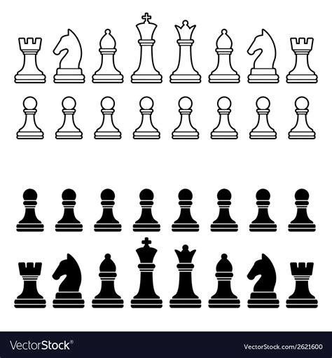 Chess pieces silhouette - black and white set Vector Image