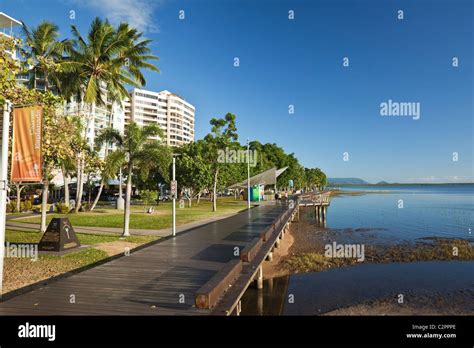 View along the Esplanade boardwalk. Cairns, Queensland, Australia Stock ...