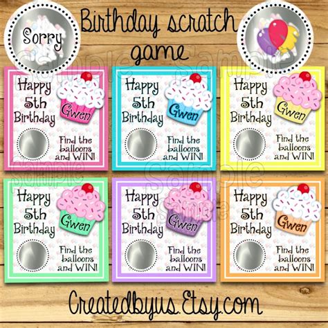 Happy Birthday Scratch off Cards Birthday Party Game Cards Party ...