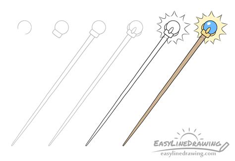 How to Draw a Magic Staff Step by Step - EasyLineDrawing