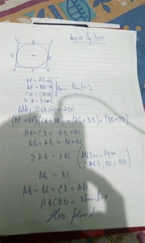 Prove that a parallelogram circumscribing a circle is a rhombus - Maths ...