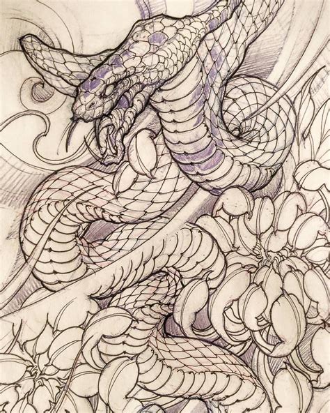 Snake sketch by: @davidhoangtattoo | Tattoo drawings, Snake sketch, Snake tattoo design