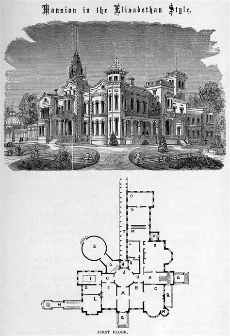 the mansion in the victorian style is shown with its floor plan and elevation plans for it