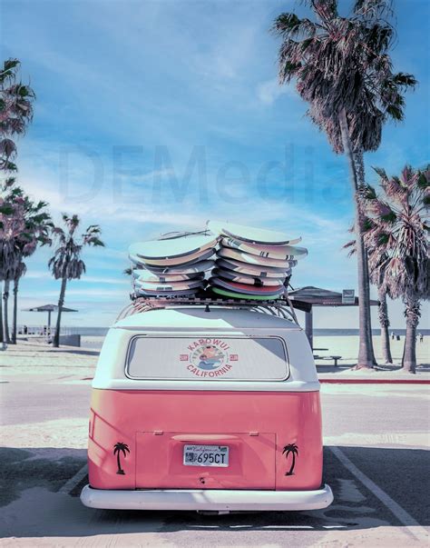 Pink Surfer Van at Beach Art Print Digital Instant Picture | Etsy