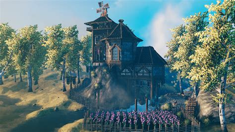 plains hillside windmill dock house Valheim Build