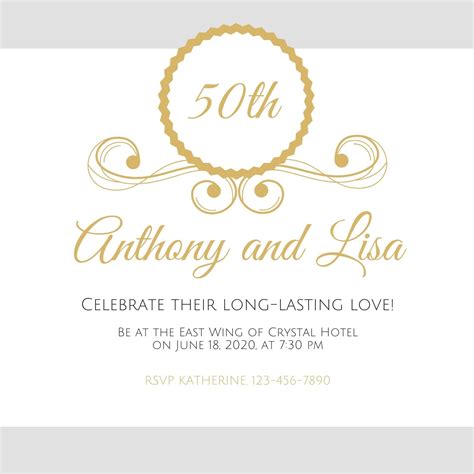 50th Wedding Anniversary Invitation Celebrating 50 Years Gold White ...