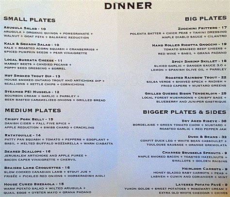 Menu at Sparrow Restaurant, Toronto, Bloor St W