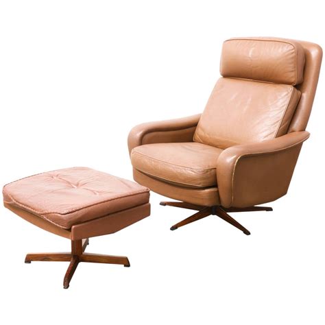 Danish Modern Leather Lounge Chair with Ottoman at 1stDibs