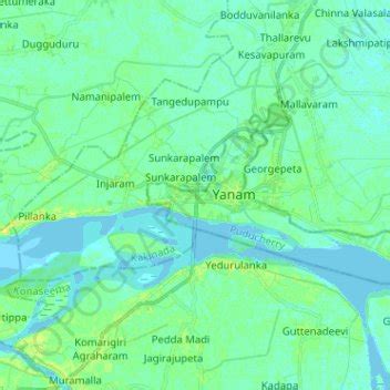 Yanam topographic map, elevation, terrain