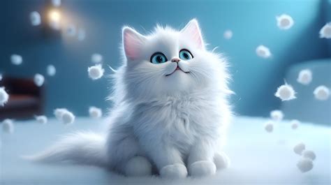 Premium Photo | A white cat with blue eyes sits on a blue background.