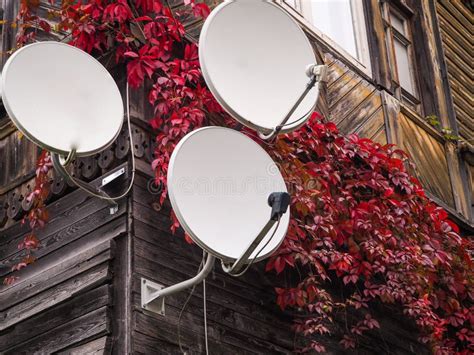 The Antenna on the Facade of an Old House. Stock Image - Image of metal, reflection: 101665007