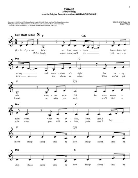 Babyface Exhale (Shoop Shoop) Sheet Music Notes, Chords in 2022 | Sheet music, Sheet music notes ...