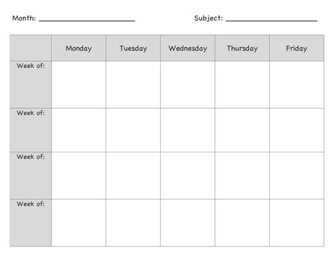 Blank Lesson Plan Calendar Template | Calendar Template Printable