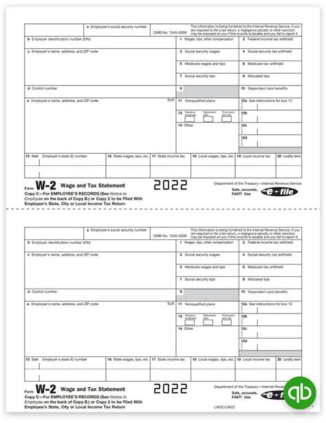 QuickBooks W2 Tax Form Copy C-2 for Employee - DiscountTaxForms