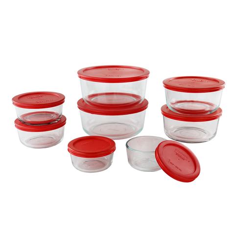 Pyrex Simply Store 16-Piece Round Glass Storage Set with Red Lids ...