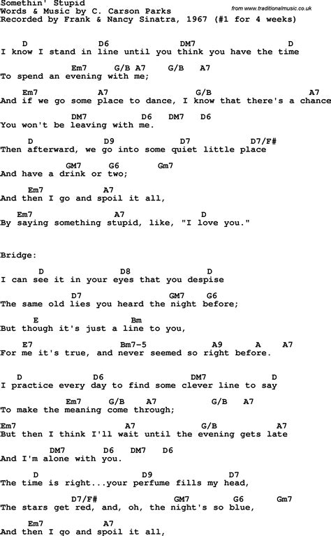 Song lyrics with guitar chords for Somethin' Stupid - Frank & Nancy Sinatra, 1967