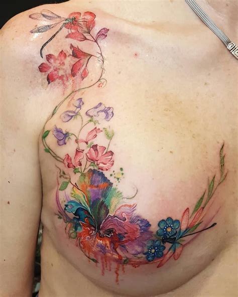 Floral mastectomy and birthmark scar coverup by Amber. Done at Chronic Ink Tattoo - Toronto ...