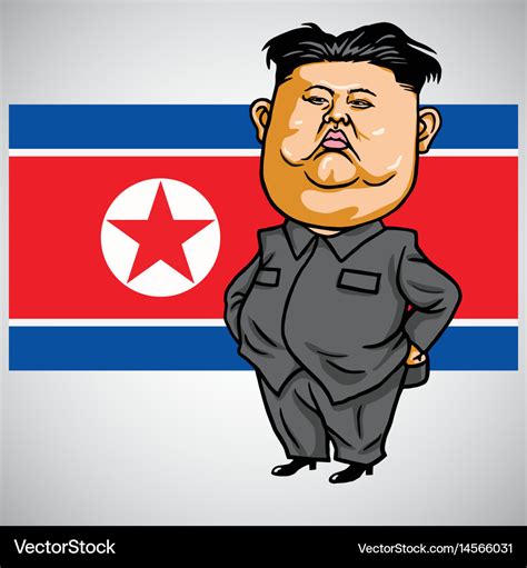 Kim jong-un cartoon with north korea flag Vector Image