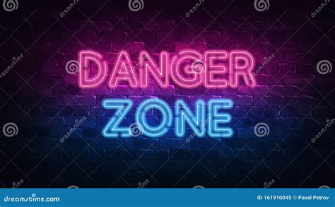 Danger Zone Neon Sign. Purple and Blue Glow. Neon Text. Brick Wall Lit by Neon Lamps. Night ...