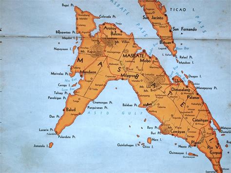 1959 Vintage Map of Masbate Province the Philippines