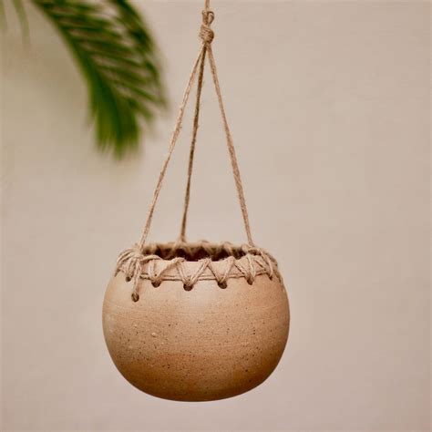 Brown Ceramic Hanging Pot For Plants | Mora Taara Home Decor