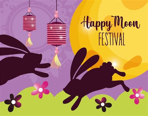 Premium Vector | Rabbit happy moon festival