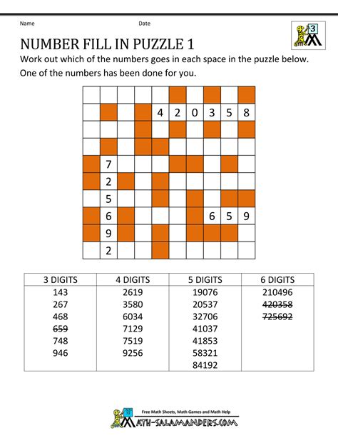 Printable Number Fill In Puzzles