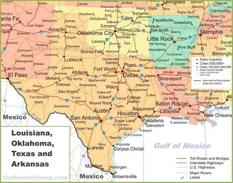 Map of Louisiana, Oklahoma, Texas and Arkansas | Louisiana map, Texas ...