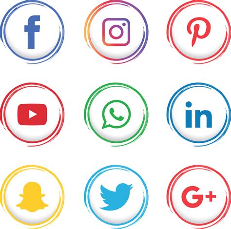 Set of most popular social media icons. Facebook, Instagram, Pinterest ...