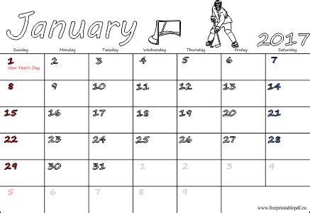 US & UK January 2017 calendars printable | Free Printable PDF