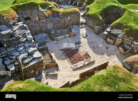 The neolithic village ruins of Skara Brae, circa 2,500, a UNESCO Stock ...