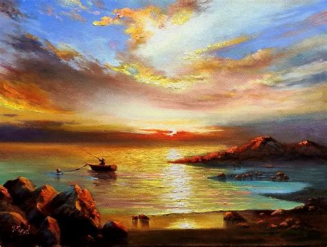 Oil Painting Tutorial Of Sunset Seascape Step By Step By Yasser Fayad | Sunset painting ...