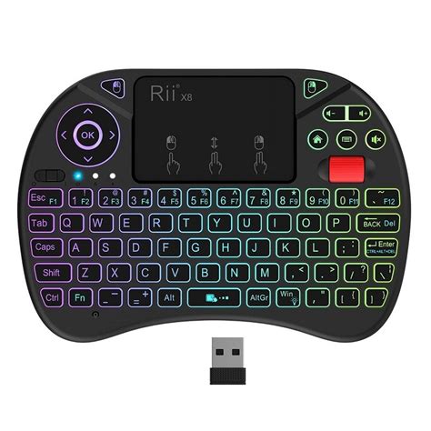 Mini tastatura wireless iluminata RGB, touchpad, scroll mouse, taste multimedia, Rii X8