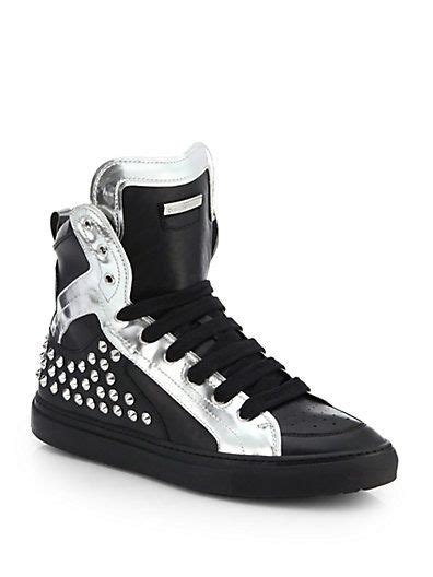 DSQUARED - Studded Leather High-Top Sneakers - Saks.com | Sneakers men fashion, High top ...