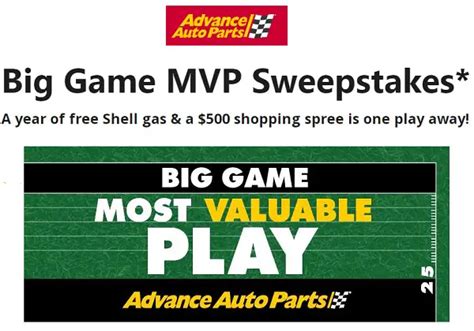 Advance Auto Parts Big Game Sweepstakes: Win Free Gas for a Year & $500 Gift Cards (25 Winners ...