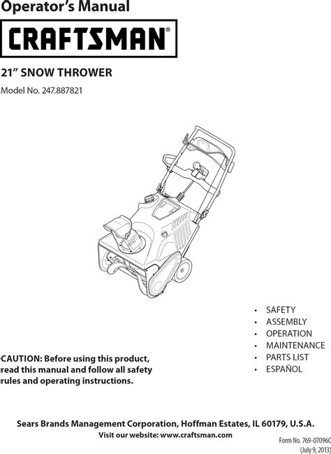 Craftsman 247887821 User Manual SNOW THROWER Manuals And Guides 1306521L