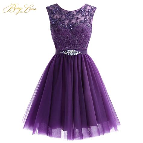 Cute Short Purple Homecoming Dress 2019 Mini Beaded Lace Homecoming Dress Tulle Homecoming Gown ...