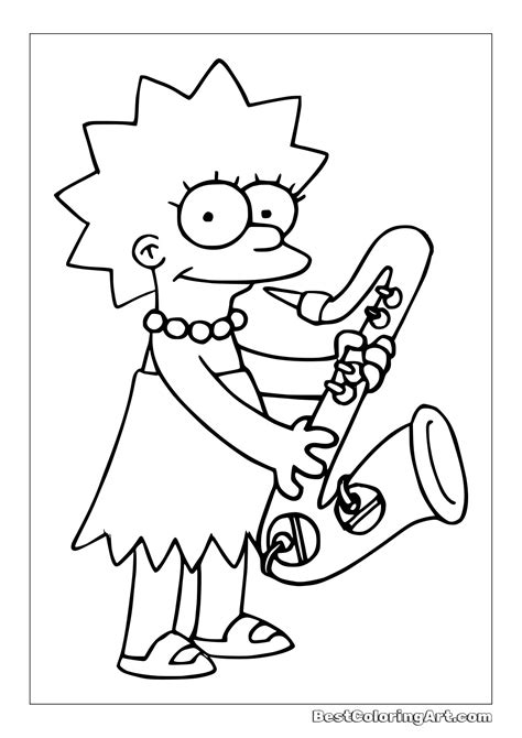 Lisa plays the saxophone - Simpsons Coloring Page - Printable & Free PDFs