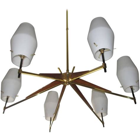 Mid-Century Danish Modern Walnut, Brass and Opaque Glass Chandelier at ...